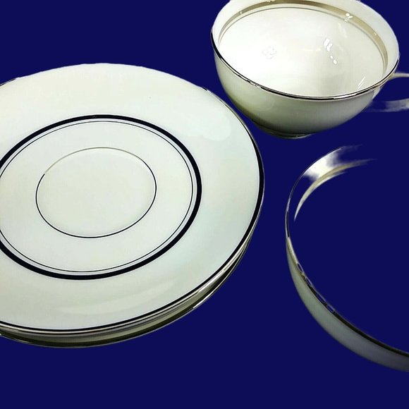 Cup Saucer Set Imperial Fukagawa Porcelain China Silver Trim 4 Cups 4 Saucers - Picture 5 of 11